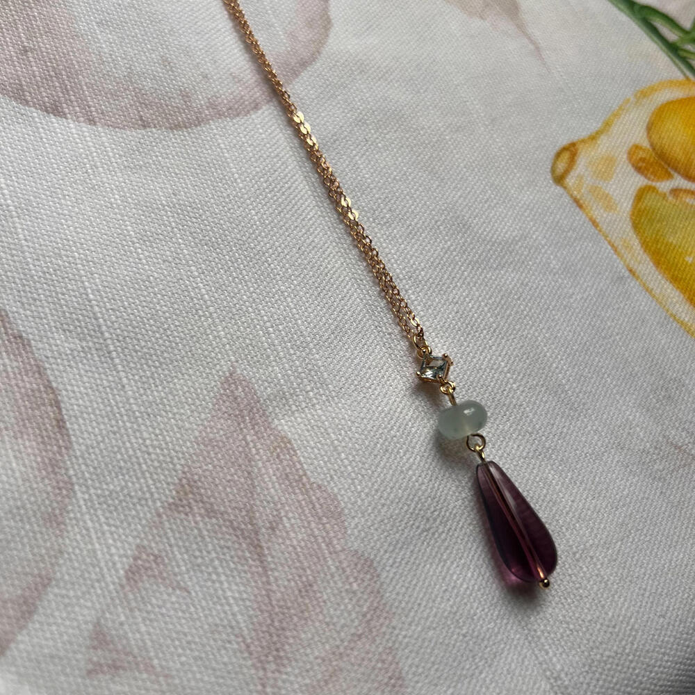Aquamarine Winter Ice Plum Amethyst Czech Crystal Glass Zirconia Casual Necklace - Picture 6 of 7